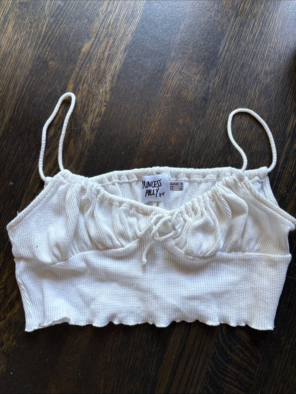 Princess Polly Ivory Ribbed Drawstring Crop Cami